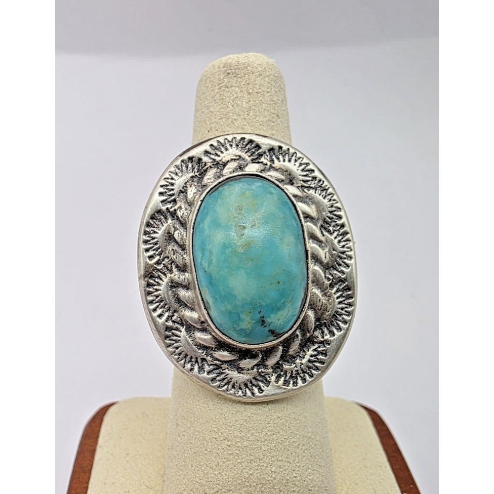 Turquoise‎ Oval Ring Sterling Silver 925 Size 7 Southwestern Western NWOT